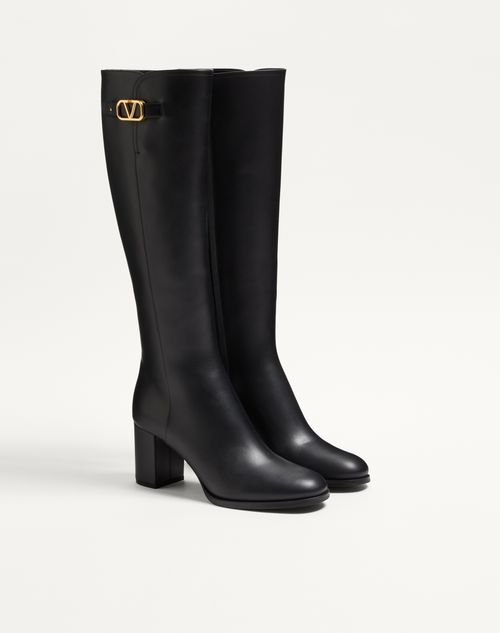 Valentino Garavani - Vlogo Signature Calfskin Boot 70mm - Black - Woman - Boots And Ankle Boots